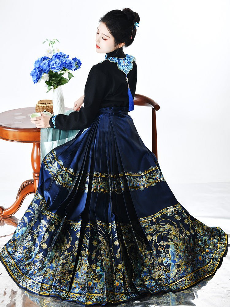 ming dynasty women's hanfu mamian skirt cloud collar blue fake collar yunjian - Jianxi Hanfu