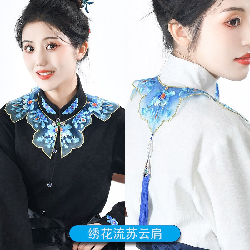 chinese style ming dynasty women's hanfu mamian skirt blue yunjian - Jianxi Hanfu