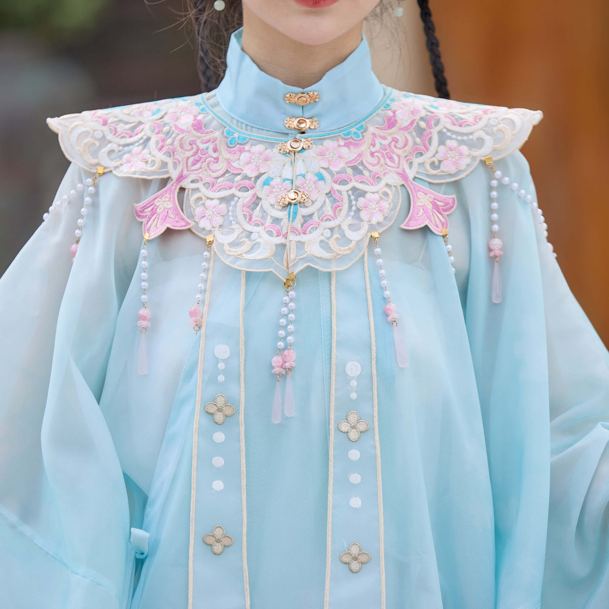 ming dynasty women's hanfu pink yunjian collar - Jianxi Hanfu