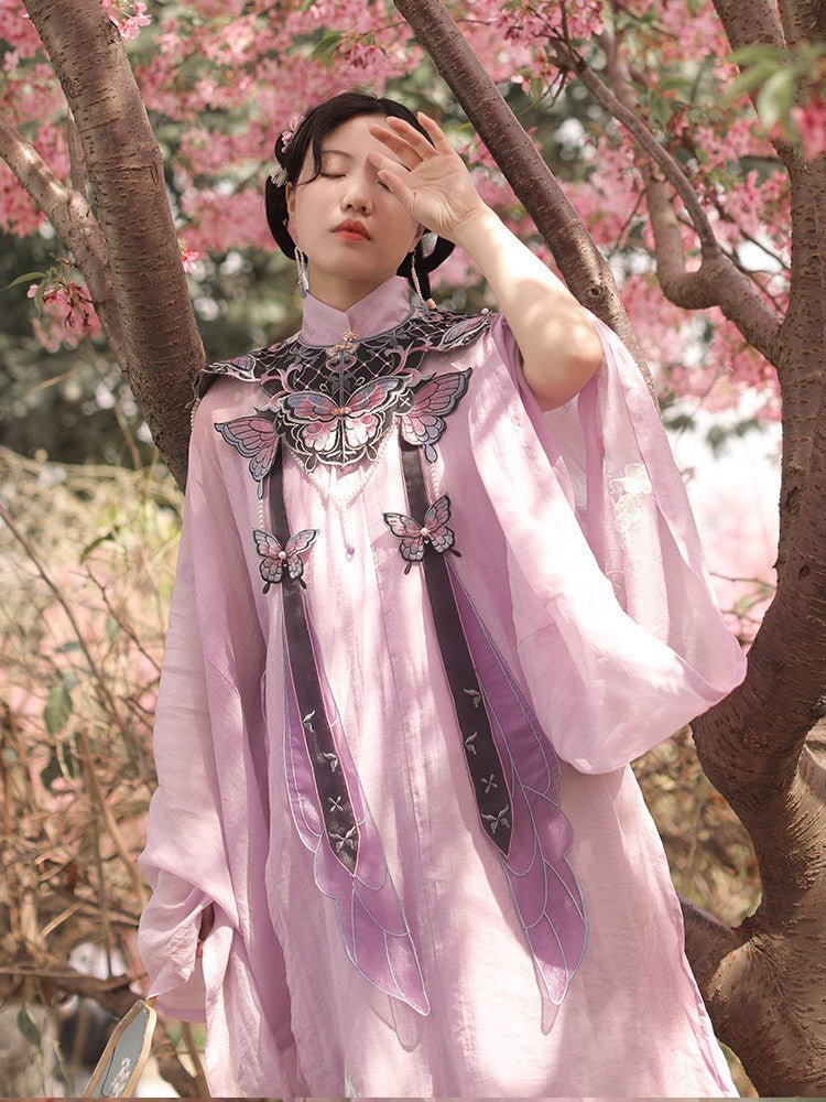 ming dynasty mamian skirt fake collar yunjian purple butterfly - Jianxi Hanfu