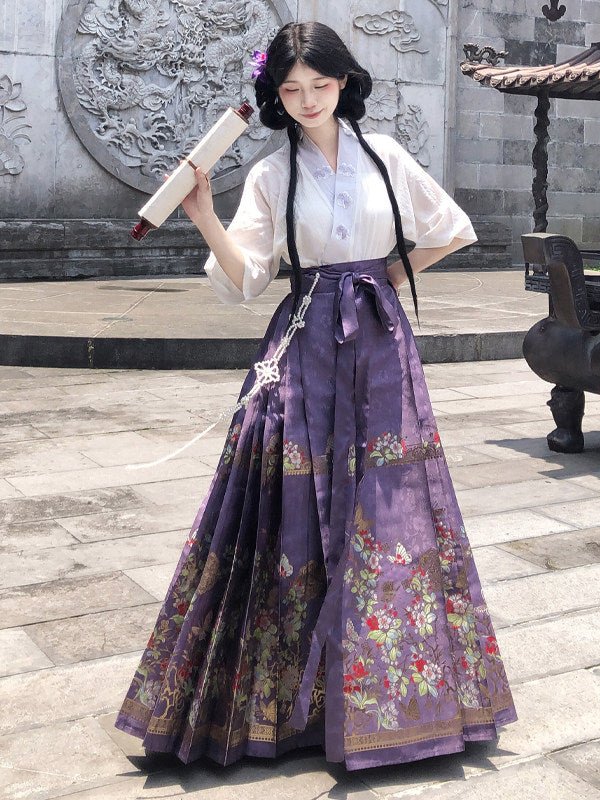chinese style women's plus size hanfu purple mamianqun - Jianxi Hanfu