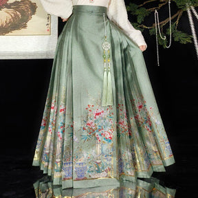 chinese style plus size green mamian skirt - Jianxi Hanfu