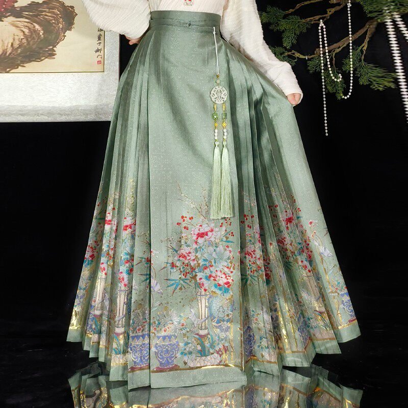chinese style plus size green mamian skirt - Jianxi Hanfu