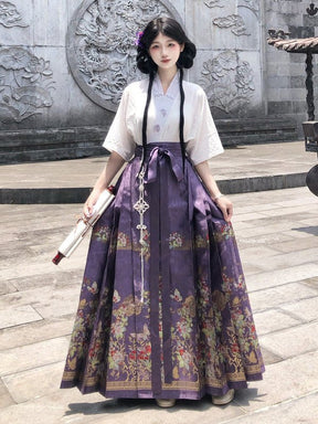 chinese style women's plus size hanfu purple mamian skirt - Jianxi Hanfu