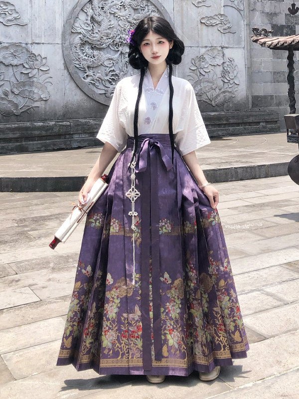 chinese style women's plus size hanfu purple mamian skirt - Jianxi Hanfu
