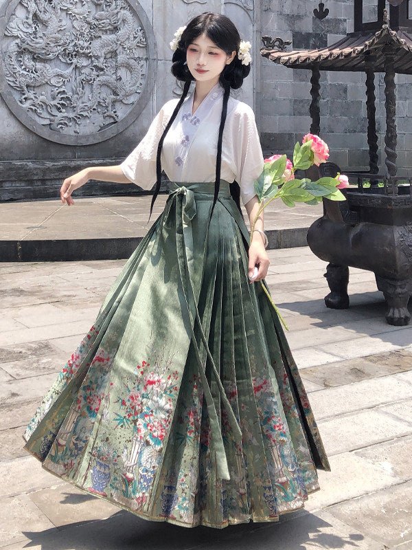 chinese style women's plus size hanfu summer mamianqun dress- Jianxi Hanfu
