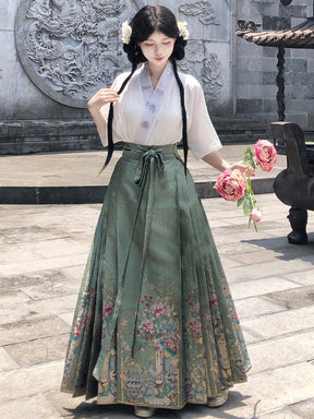 chinese women's plus size hanfu green mamianqun - Jianxi Hanfu