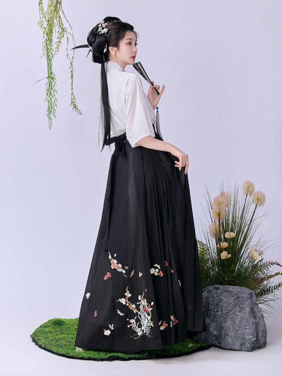 women's summer plus size hanfu black mamian skirt- Jianxi Hanfu