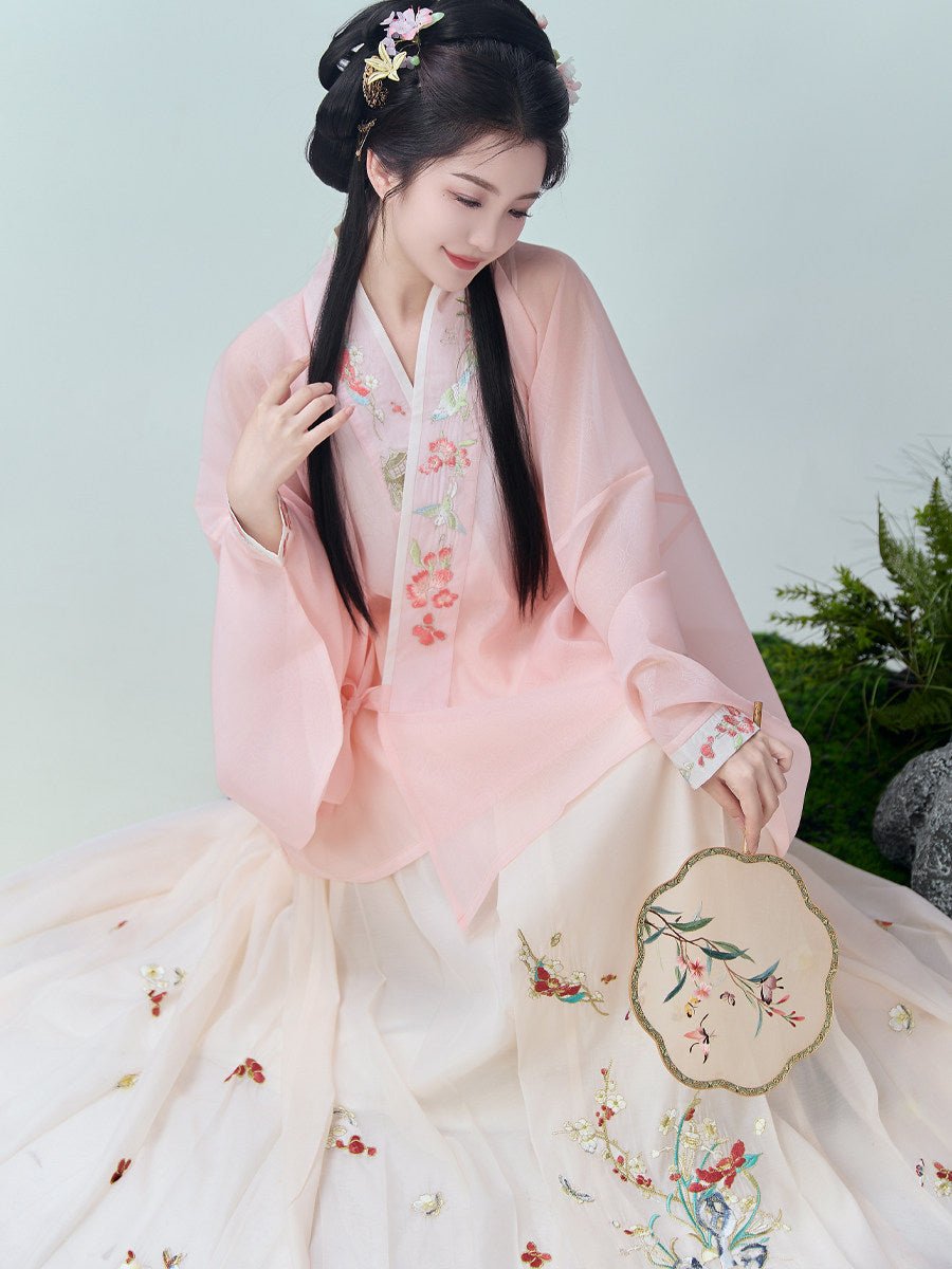 ming dynasty women's spring plus size hanfu yellow mamianqun - Jianxi Hanfu