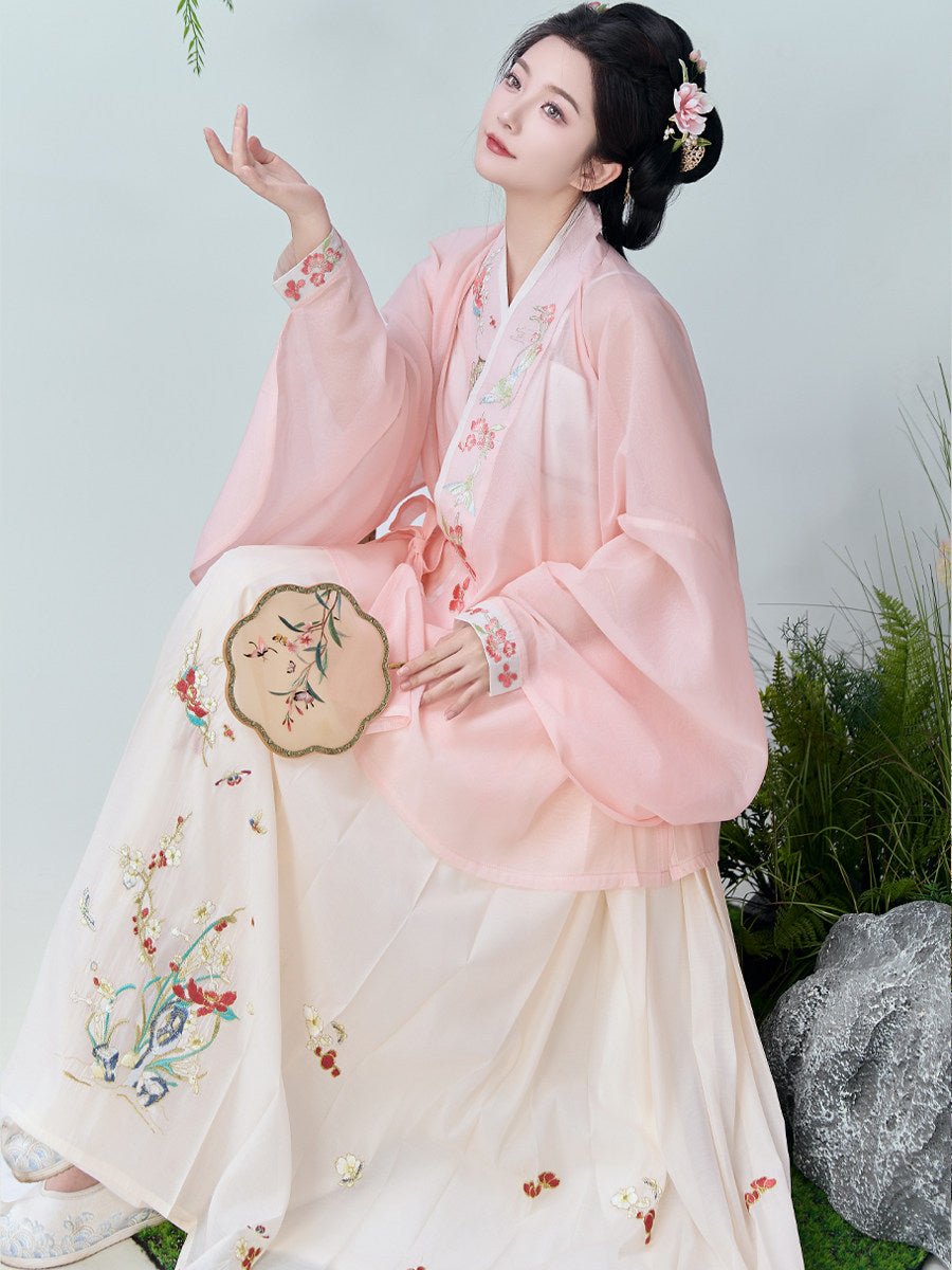 ming dynasty women's spring plus size hanfu pink shirt- Jianxi Hanfu