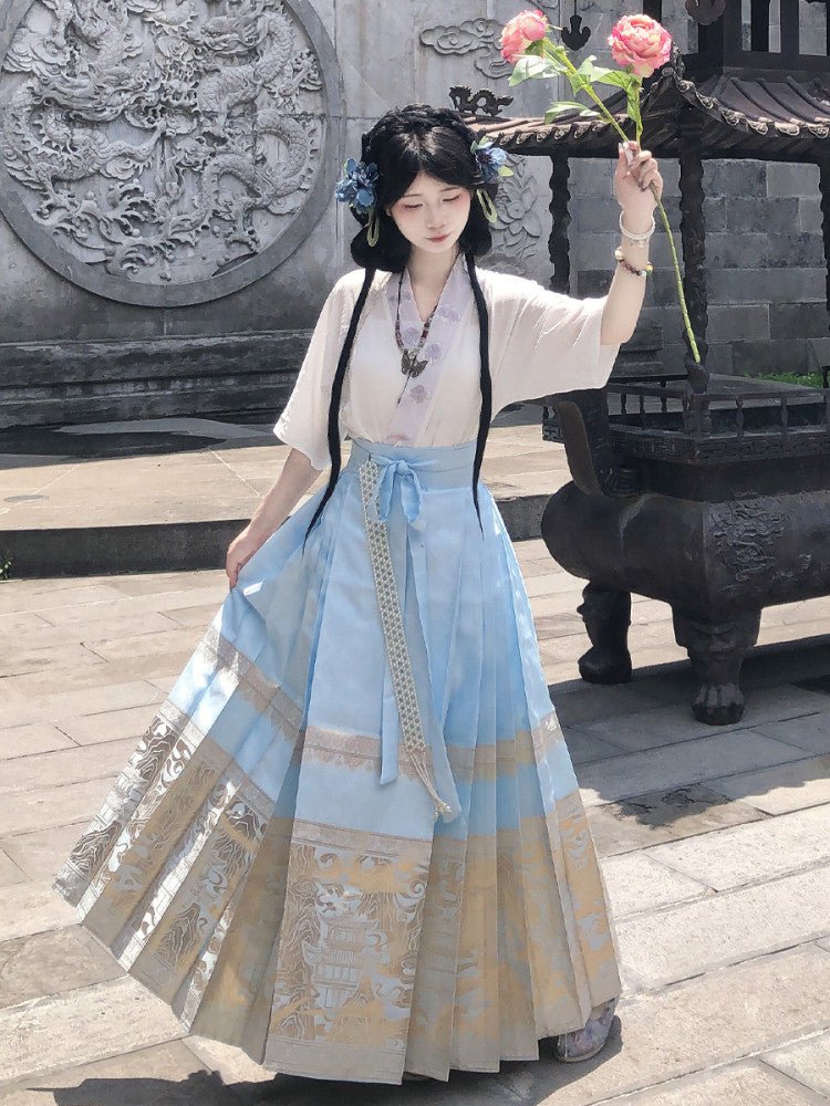 ming dynasty women's summer hanfu plus size blue mamianqun - Jianxi Hanfu