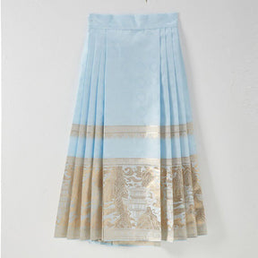chinese ming dynasty women's plus size hanfu blue mamian skirt - Jianxi Hanfu
