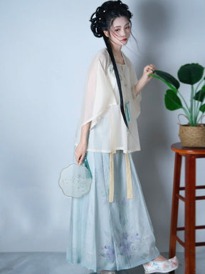 women's summer hanfu ming dynasty plus size blue dress - Jianxi Hanfu