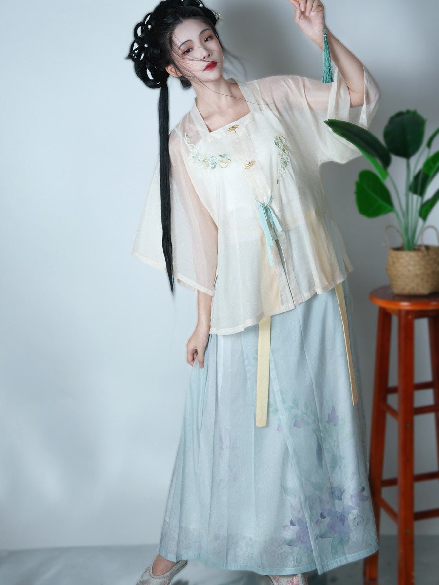 women's plus size blue mamianqun summer dress - Jianxi Hanfu