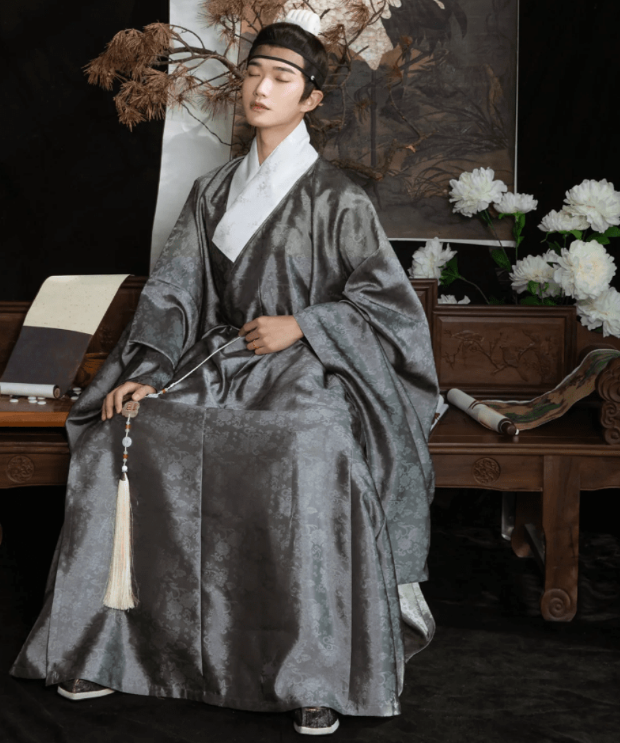 ming dynasty fashion men's grey daopao hanfu robe - Jianxi Hanfu