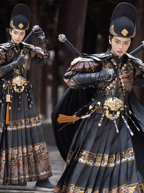 Chinese Ming Dynasty men's feiyufu imperial Guard ootd black armored clothes- Jianxi Hanfu