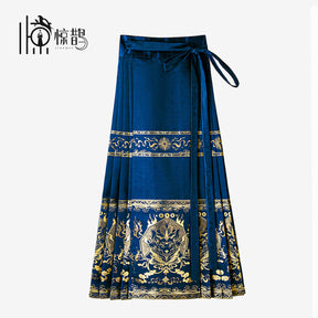 new chinese style women's hanfu blue mamian skirt - Jianxi Hanfu