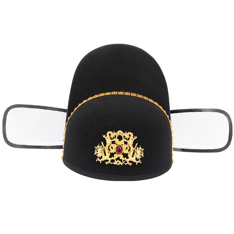 chinese ming dynasty imperial cap men's black wushamao dragon pattern- Jianxi Hanfu