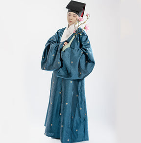 ming dynasty Scholarly Literati Men's blue Hanfu robe - Jianxi Hanfu