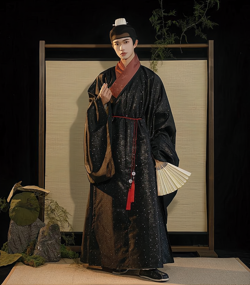 chineseming dynasty fashion men's black daopao robe - Jianxi Hanfu