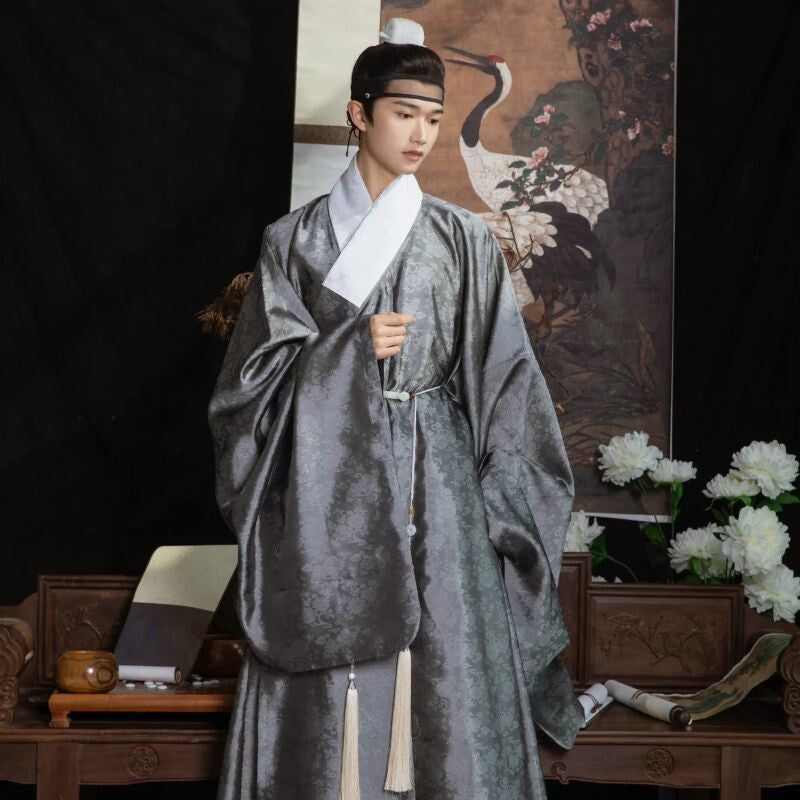 ming dynasty men's grey daopao hanfu robe - Jianxi Hanfu