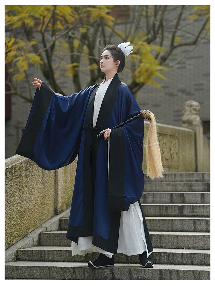 chinese style men's dark blue taoist clothes dachang overshirt - Jianxi Hanfu