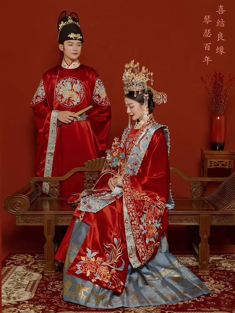 Ming dynasty women's hanfu wedding dress wedding attire Asian wedding dress bride dress-Jianxi Hanfu