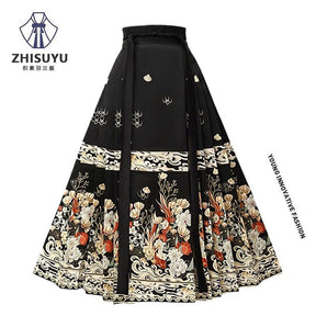 new chinese style hanfu black mamian skirt - Jianxi Hanfu