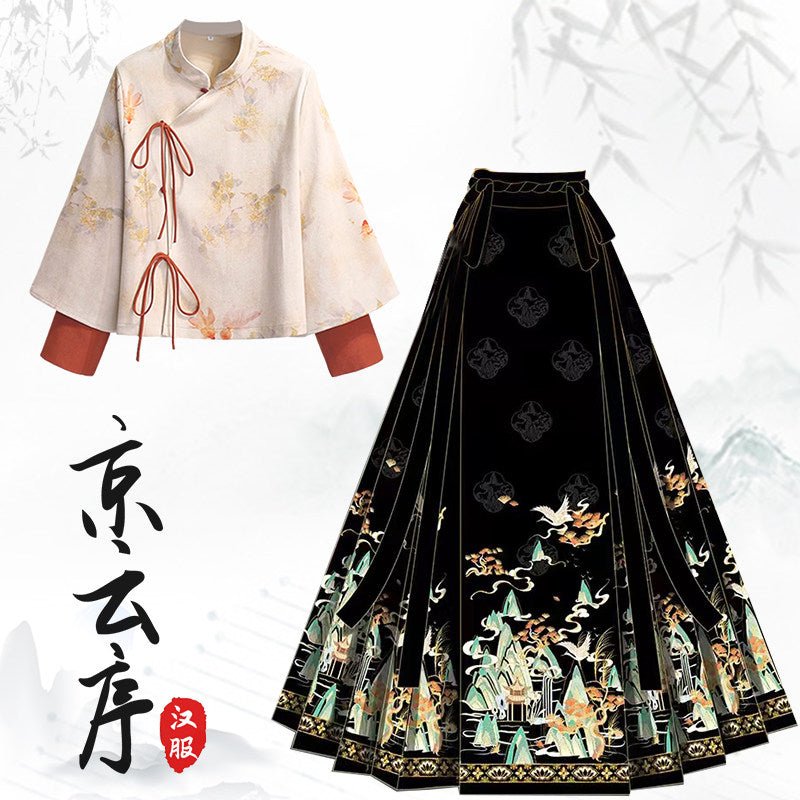 New chinese style modern hanfu white jacket black mamian skirt - Jianxi Hanfu