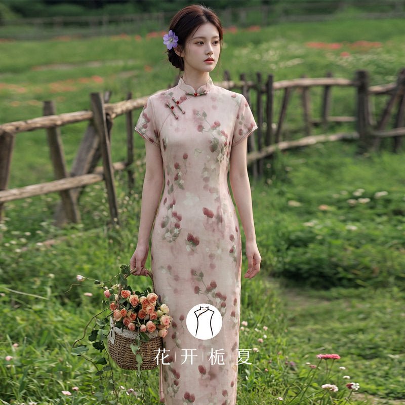 chinese women's pink qipao dress - Jianxi Hanfu