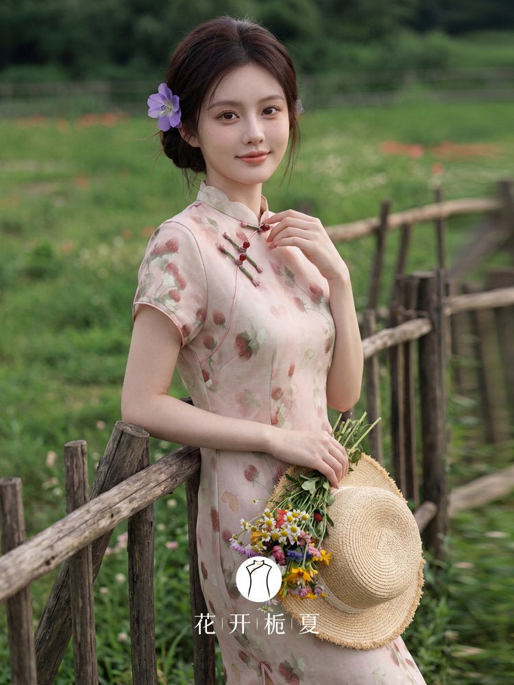 chinese women's pink cheongsam dress - Jianxi Hanfu