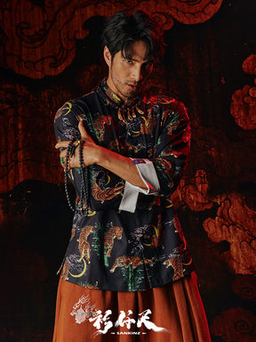 chinese style men's hanfu black tang suit tigrt jacket - Jianxi Hanfu