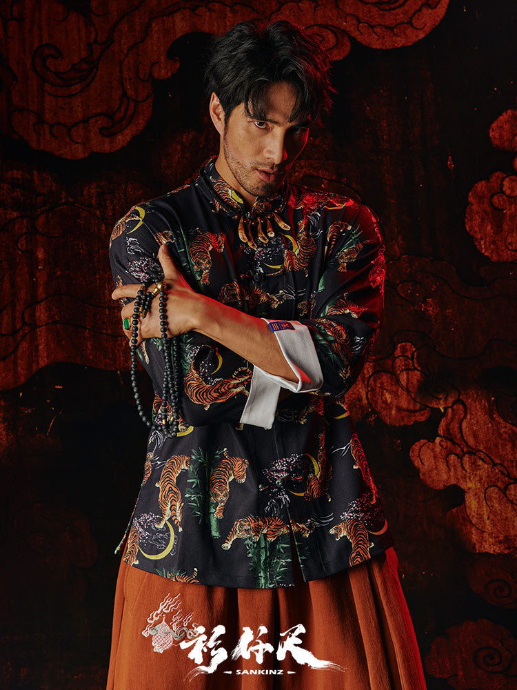 chinese style men's hanfu black tang suit tigrt jacket - Jianxi Hanfu