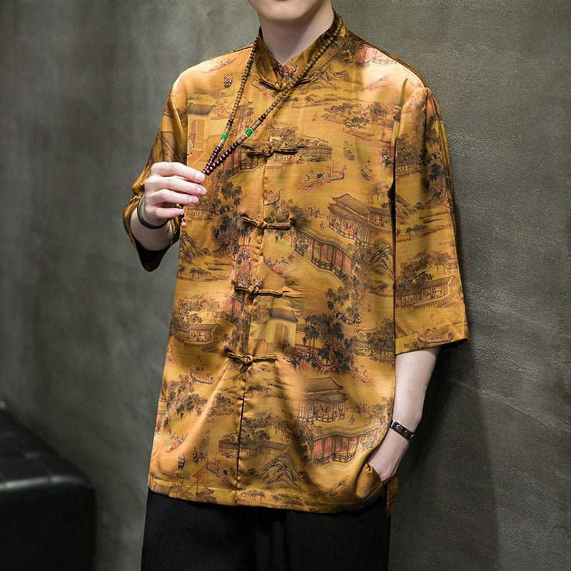 chinese style orange summer shirt tang suit - Jianxi Hanfu