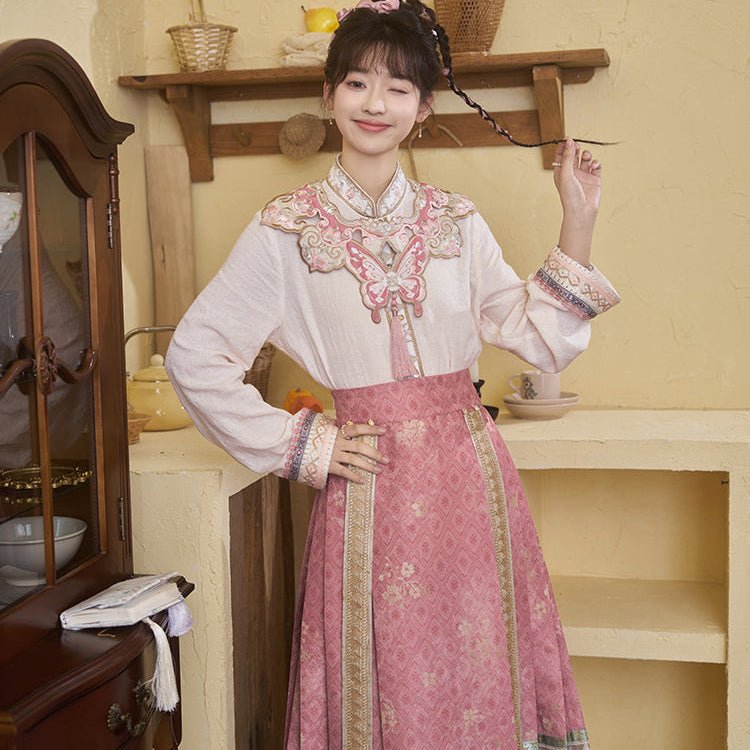 new chinese style pink mamianqun yunjian cloud collar - Jianxi Hanfu