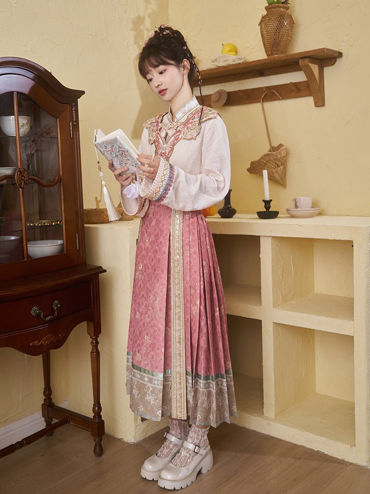 new chinese style ming dynasty pink mamianqun yunjian cloud collar - Jianxi Hanfu