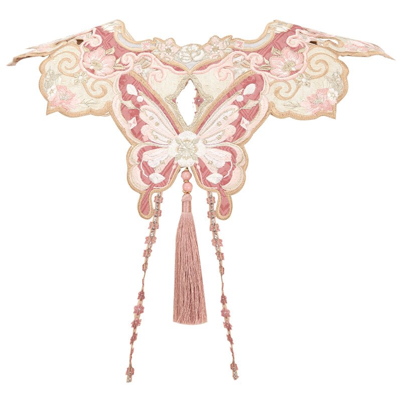 pink butterfly ming dynasty women's hanfu yunjian cloud collar - Jianxi Hanfu