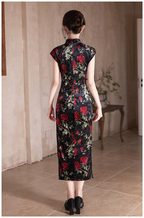 new chinese  style black rose qipao dress cheongsam-Jianxi Hanfu