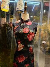 new chinese style women's black qipao dress red rose - Jianxi Hanfu