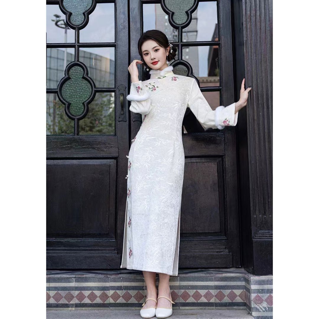 winter white qipao dress - Jianxi Hanfu