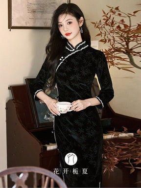 chinese style women's black cheongsam dress - Jianxi Hanfu