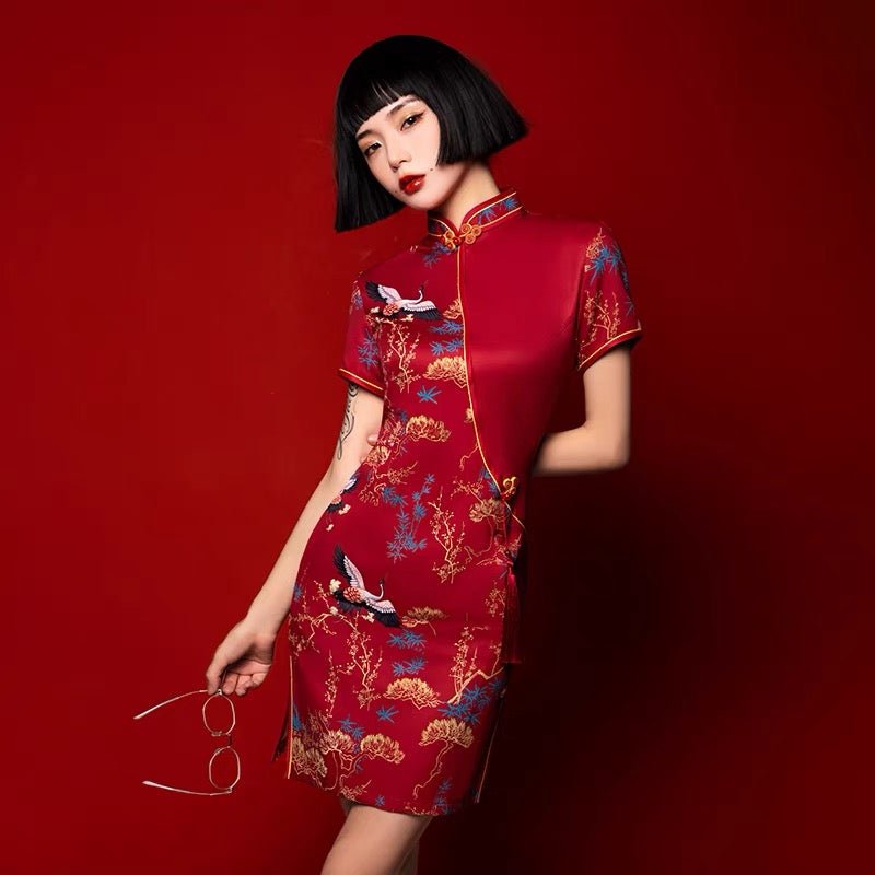 New Qipao Cheongsam Dress - Crane - Jianxi Hanfu