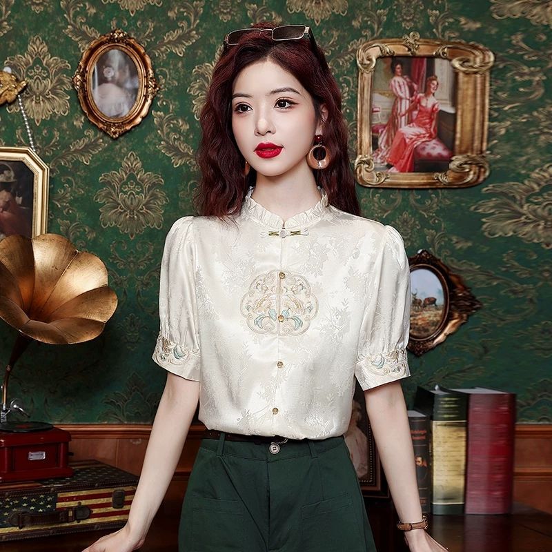 New chinese style women's hanfu top white shirt - Jianxi Hanfu