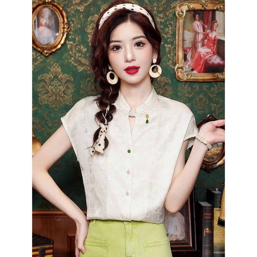 new chinese style women's mamian skirt beige  top shirt - Jianxi Hanfu