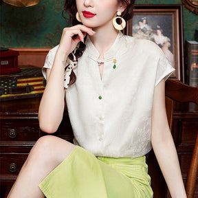 new chinese style women's mamian skirt beige top short sleeve shirt - Jianxi Hanfu