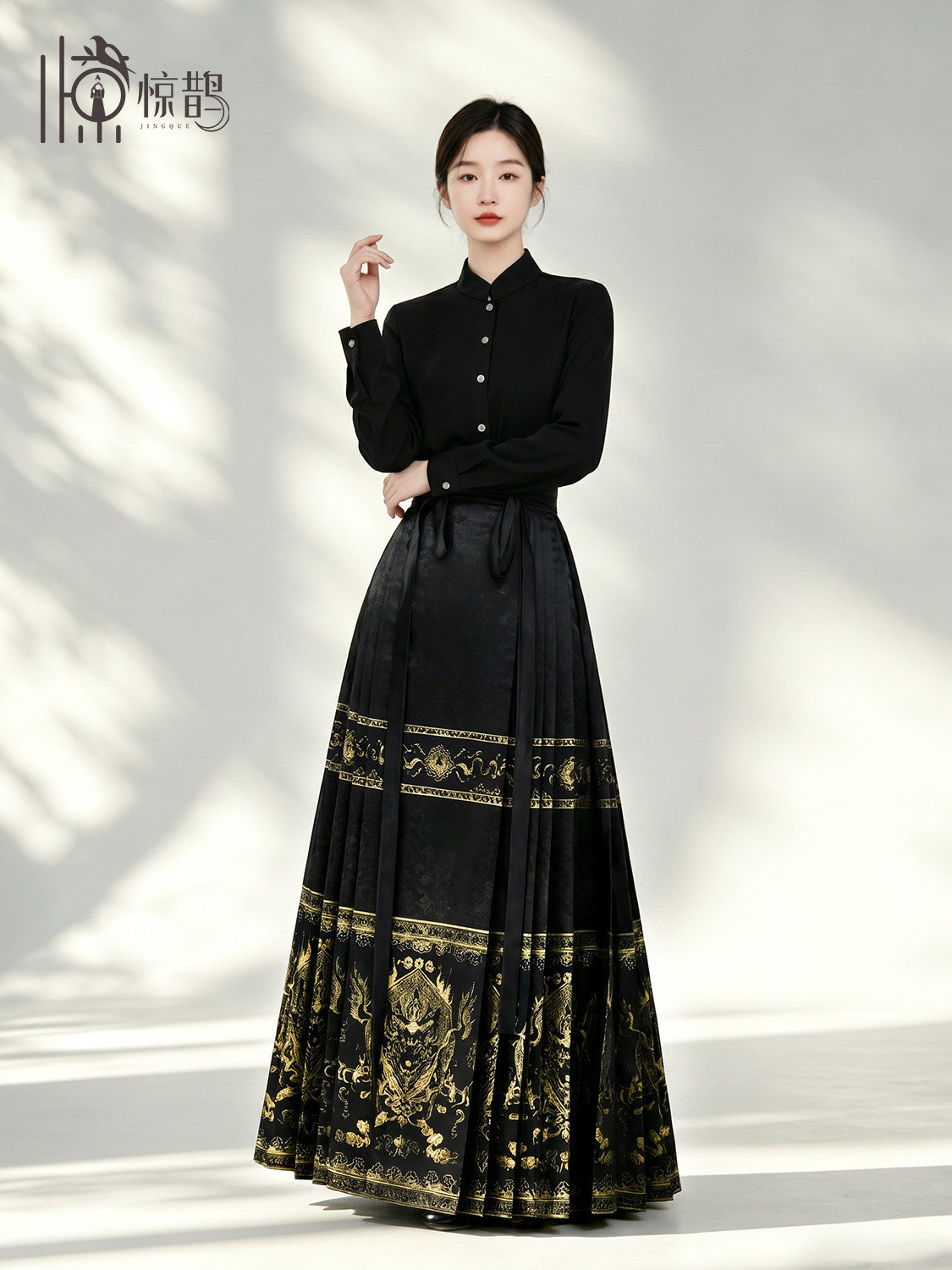 chinese modern hanfu women's black mamian skirt- Jianxi Hanfu