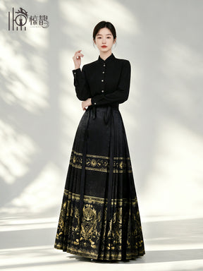 chinese modern hanfu women's black mamian skirt- Jianxi Hanfu