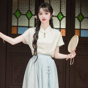 New chinese style women's hanfu top beige shirt - Jianxi Hanfu