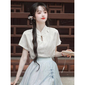 modern hanfu women's mamianqun top white shirt - Jianxi Hanfu