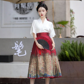 modern hanfu women's red mamianqun - Jianxi Hanfu